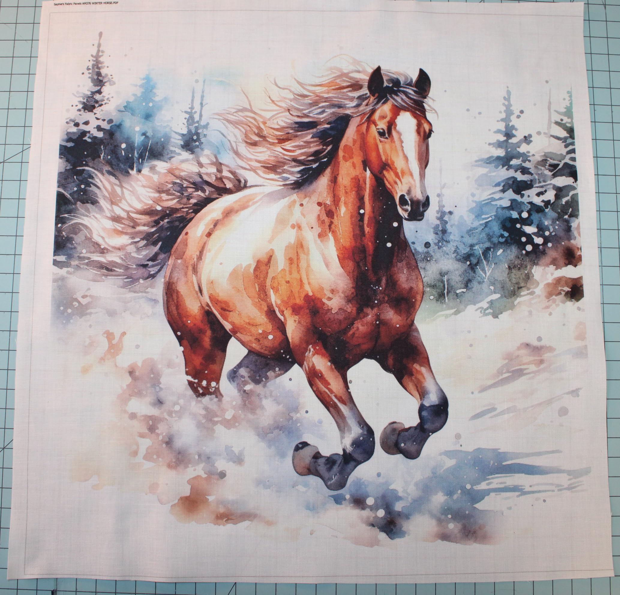 Fabric Panel 14"x14" Watercolor Horse 100% Cotton Quilting Panel Square AM376