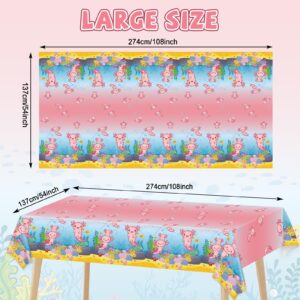 chiazllta 3Pcs Axolotl Party Birthday Decoration Pink Cartoon Axolotl Tablecloth Plastic Reptile Animal Tablecover Waterproof Rectangle Table Cover for Axolotl Baby Shower Party Supplies108 x 54in