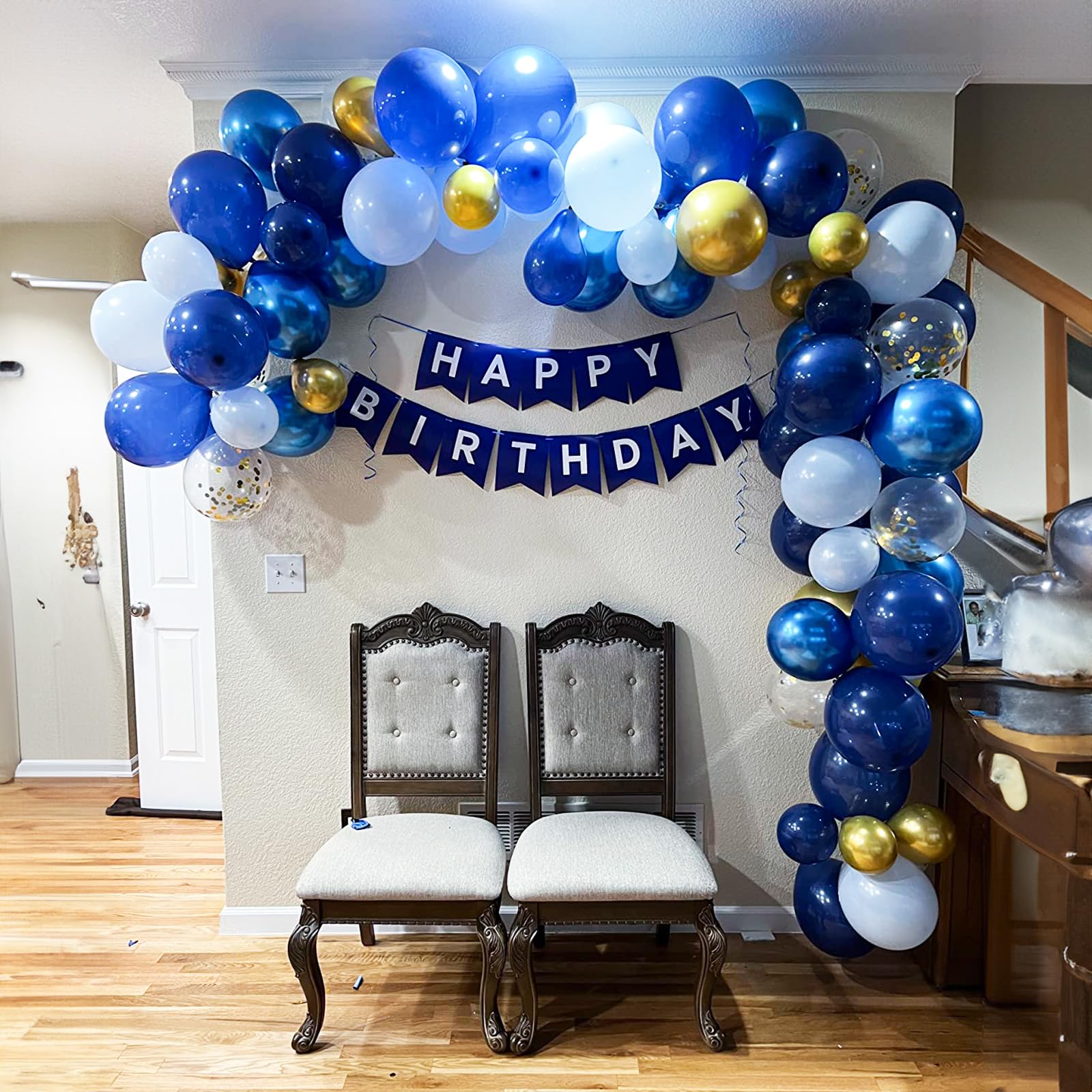 Navy Blue Gold Balloon, 60 Packs 12 Inch Metallic Blue and Macaron Blue Balloons with Metallic Gold Confetti Balloons for Birthday Party Decorations, Wedding, Bridal Shower, Baby Shower, Graduate