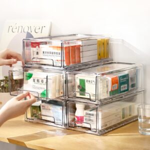 2 pack clear Drawer Plastic stackable Storage Box Bins Organizer，Medicine Container,Family First Aid Kits Medicine cabinet Box,Closet ，Shelf，Ointments, Adhesive Bandages，Cosmetics,Office Items