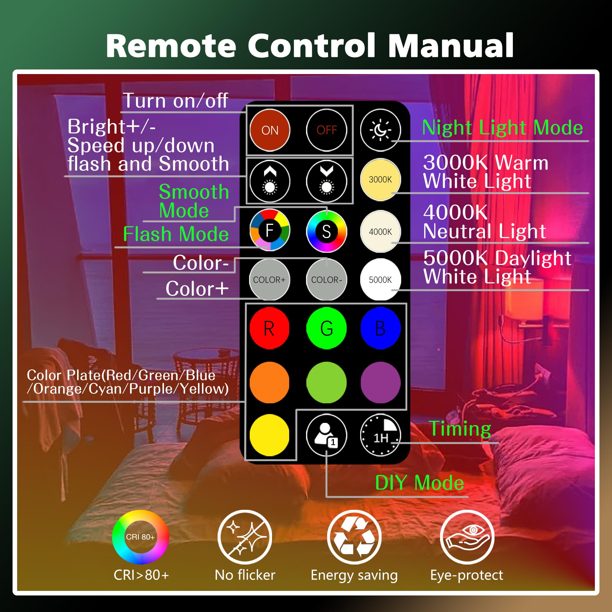 FTL E12 LED Light Bulb Color Changing, 5W 40W Equivalent A15 RGB Light Bulb with Remote Control, Warm White to Daylight White 2700K-6000K, 30 Colors RGB E12 LED Bulb Dimmable,Timer, 2 Modes,6-Pack