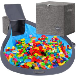 2-in-1 toy storage organizer & removable play mat 56"x 56”, stackable building block toys organizers and storage bins for kids, playroom storage, living room, quick clean up toy 13" x 13" x 13"