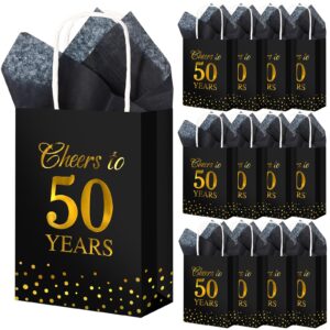 resholder 20 pack cheers to 50 years gift bags with handle 50th birthday gift bag party favors with tissue paper black and gold paper goodie treat bag presents birthday anniversary wedding supplies