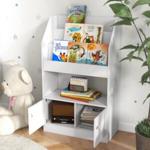 Qaba Kids Bookshelf, Toy Storage Organizer Toddler Bookcase for Bedroom, Playroom, Nursery, 3-8 Years Old, White