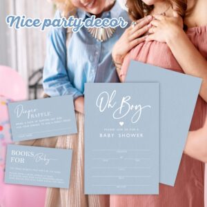 Oh Boy! Baby Shower Invitation Kit, Included Invites With Envelopes, Diaper Raffle Tickets(25 Pcs Each), Book Request Cards For Baby Announcement, Gender Reveal Party Favor And Supplies-A04