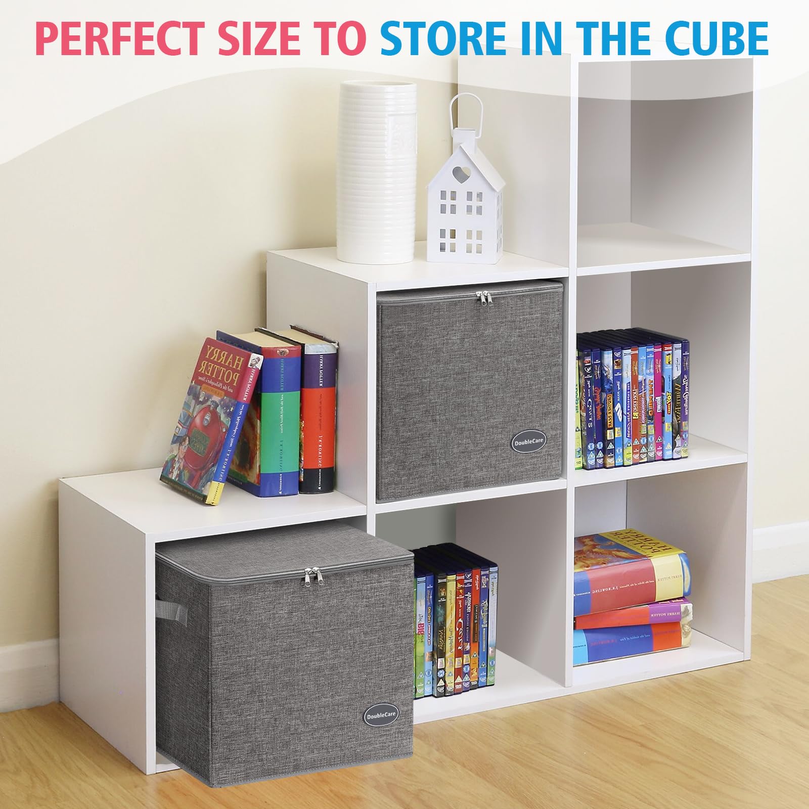 2-in-1 Toy Storage Organizer & Removable Play Mat 56"x 56”, Stackable Building Block Toys Organizers and Storage Bins for Kids, Playroom Storage, Living Room, Quick Clean up Toy 13" x 13" x 13"