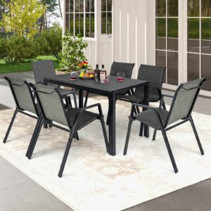 HAPPYGRILL Wicker Patio Dining Table for 6, 48 Inch Patio Rectangular Rattan Table with Heavy-Duty Metal Frame, Wicker Furniture Dining Table Patio Table for Backyard, Front Porch