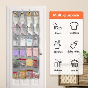 FENTEC 24 Pockets Over the Door Shoe Organizer Hanging Shoe Organizer for Closet, Space Saving Mesh Large Pocket Shoe Storage and Organizer, Shoe Holder for Apartments Garages, Grey 1 Pack