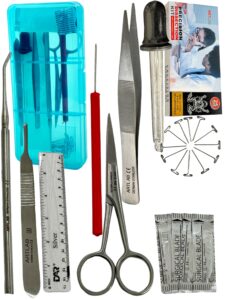 artlab premium -precision dissecting dissection kit 25 piece biology dissecting kit -stainless steel instruments scalpel handle blades & t-pins biology students & faculty autoclavable transparent case