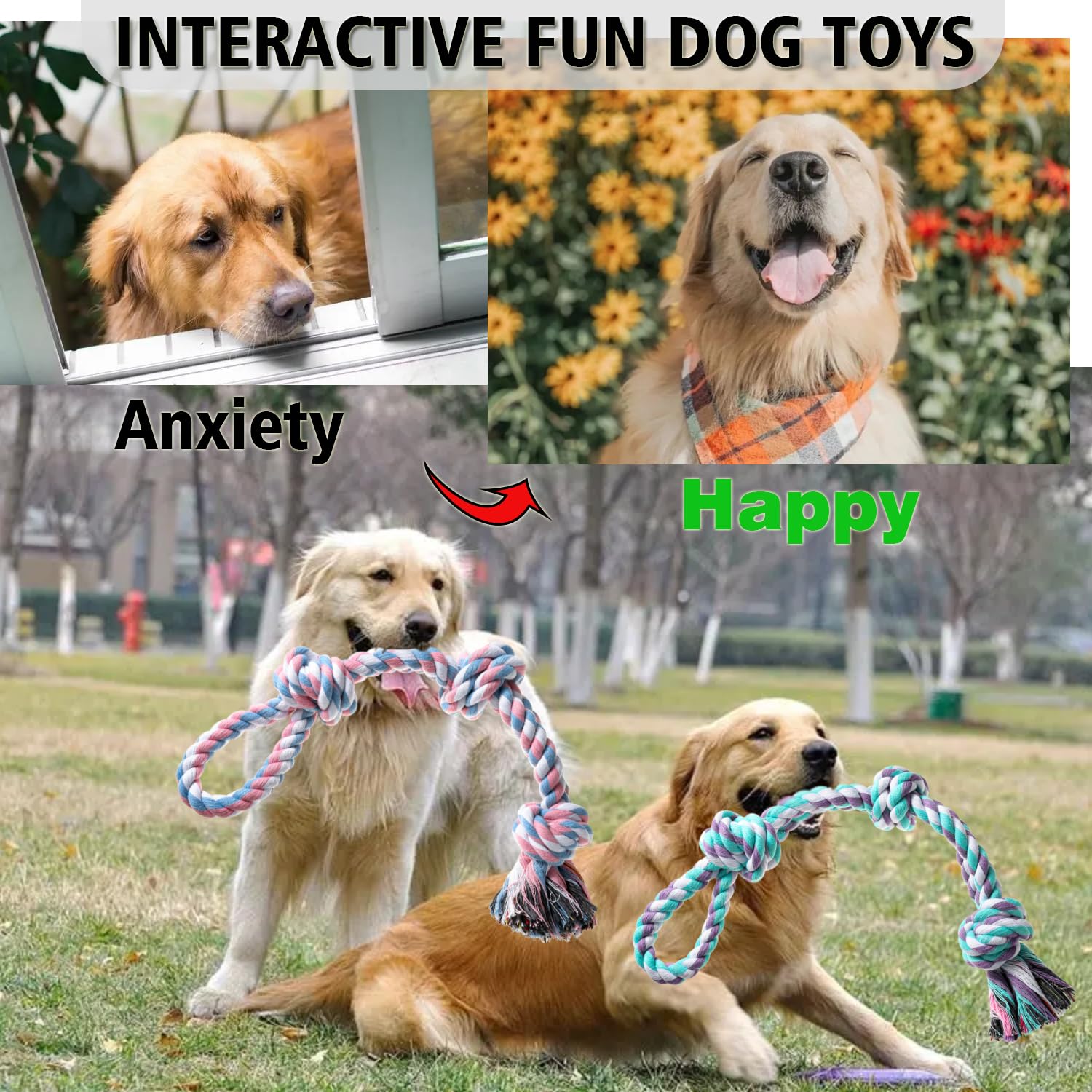 XIGOU Dog Rope Toys 2 Pcs Indestructible Dog Toys, Dog Chew Toys for Aggressive Chewers, Tough Puppy Teething Chew Toys for Boredom, Dental Cleaning Tug of War Dog Toy, Great for Small to Large Breed