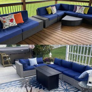 Sqodok Outdoor Cushion Covers 14Pcs Patio Cushion Slipcovers, Replacement Waterproof with Zipper for 6-Seaters Sofa, Outdoor Furniture Cushion Slipcovers Set Seat and Back, Covers Only, Dark Blue