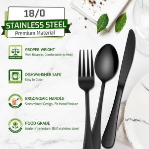 HaWare 24-Piece Black Silverware Set with Steak Knives, Stainless Steel Cutlery Set, Food Grade Flatware Set Service for 4, Mirror Finished Tableware for Home Restaurant, Include Knives, Forks, Spoons