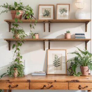 Afuly Wood Shelves for Wall, 24 Inch Rustic Floating Shelf with Wooden Brackets for Bedroom Living Room Kitchen, Wall Mounted Storage Shelving, Natural Solid Wood Home Decor