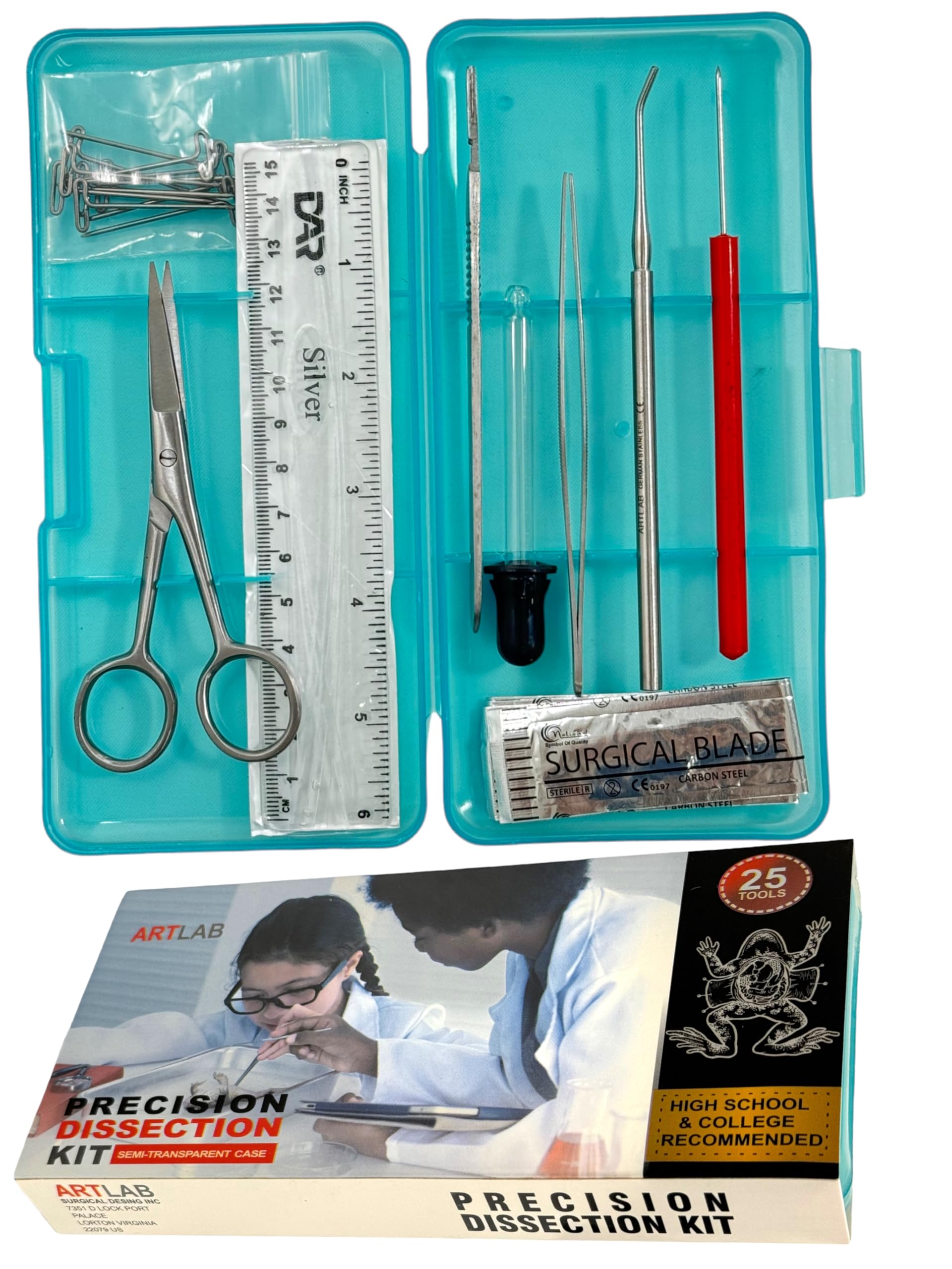 ArTLaB-Advanced Precision Dissection Kit - 25 pieces total. Stainless Steel Instruments perfect for Anatomy, Biology, Botany, Veterinary and Students -Dissecting Kit set