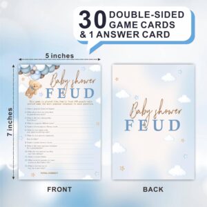 30 Baby Shower Feud Game - 5"X7" Bear & Balloons Double-Sided Fill In Game Cards & 1 Answer Cards, Gender Reveal Party & Activity For Boys And Girls - Baby Shower Party Favors & Decorations - A08