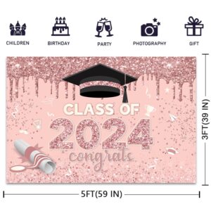 GPWXYYY Pink and Rose Gold Graduation Decorations Class of 2024 Backdrop Congrats Graduation Banner Photo Background for College Graduation Party Supplies