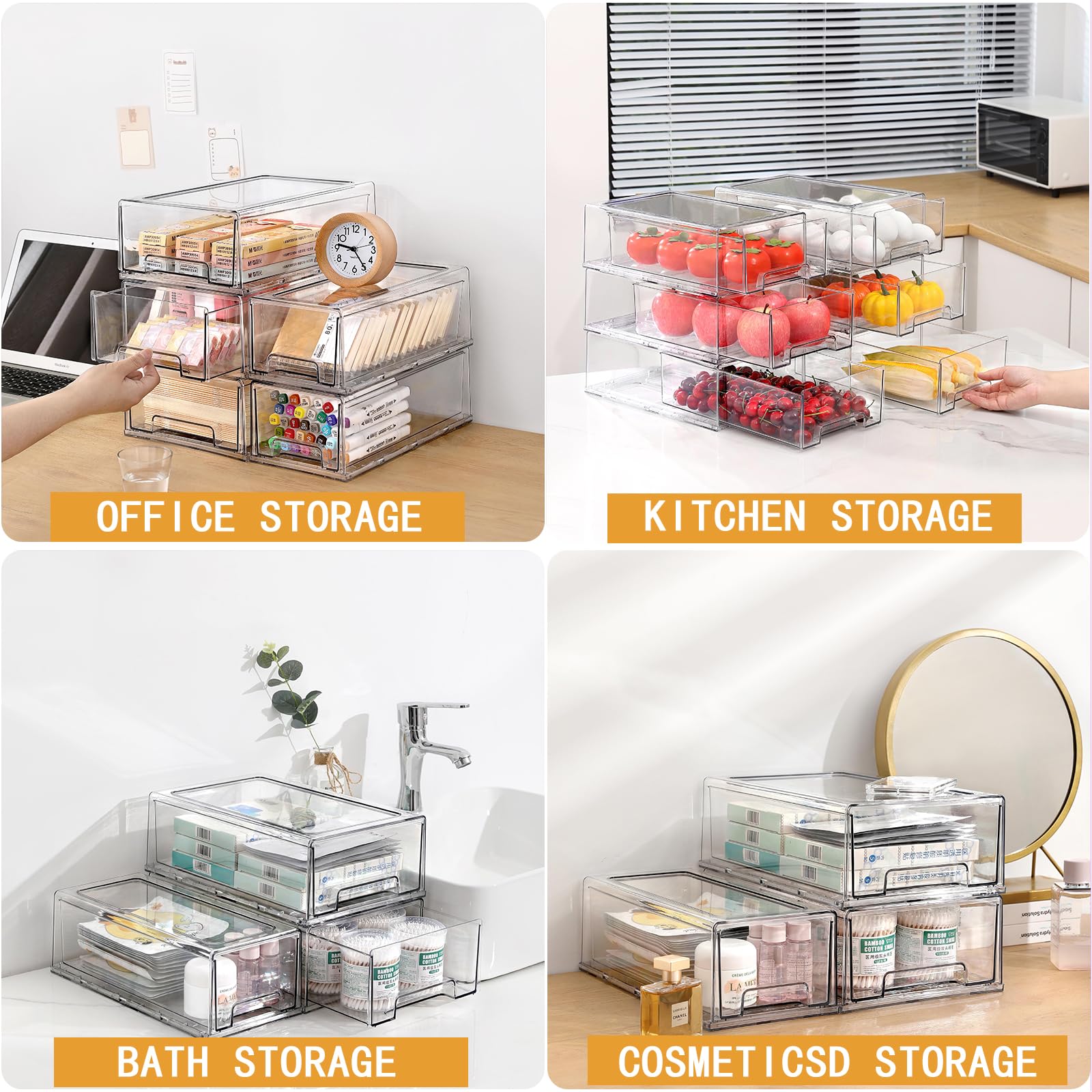 2 pack clear Drawer Plastic stackable Storage Box Bins Organizer，Medicine Container,Family First Aid Kits Medicine cabinet Box,Closet ，Shelf，Ointments, Adhesive Bandages，Cosmetics,Office Items