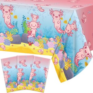 chiazllta 3pcs axolotl party birthday decoration pink cartoon axolotl tablecloth plastic reptile animal tablecover waterproof rectangle table cover for axolotl baby shower party supplies108 x 54in