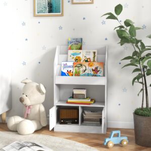 Qaba Kids Bookshelf, Toy Storage Organizer Toddler Bookcase for Bedroom, Playroom, Nursery, 3-8 Years Old, White