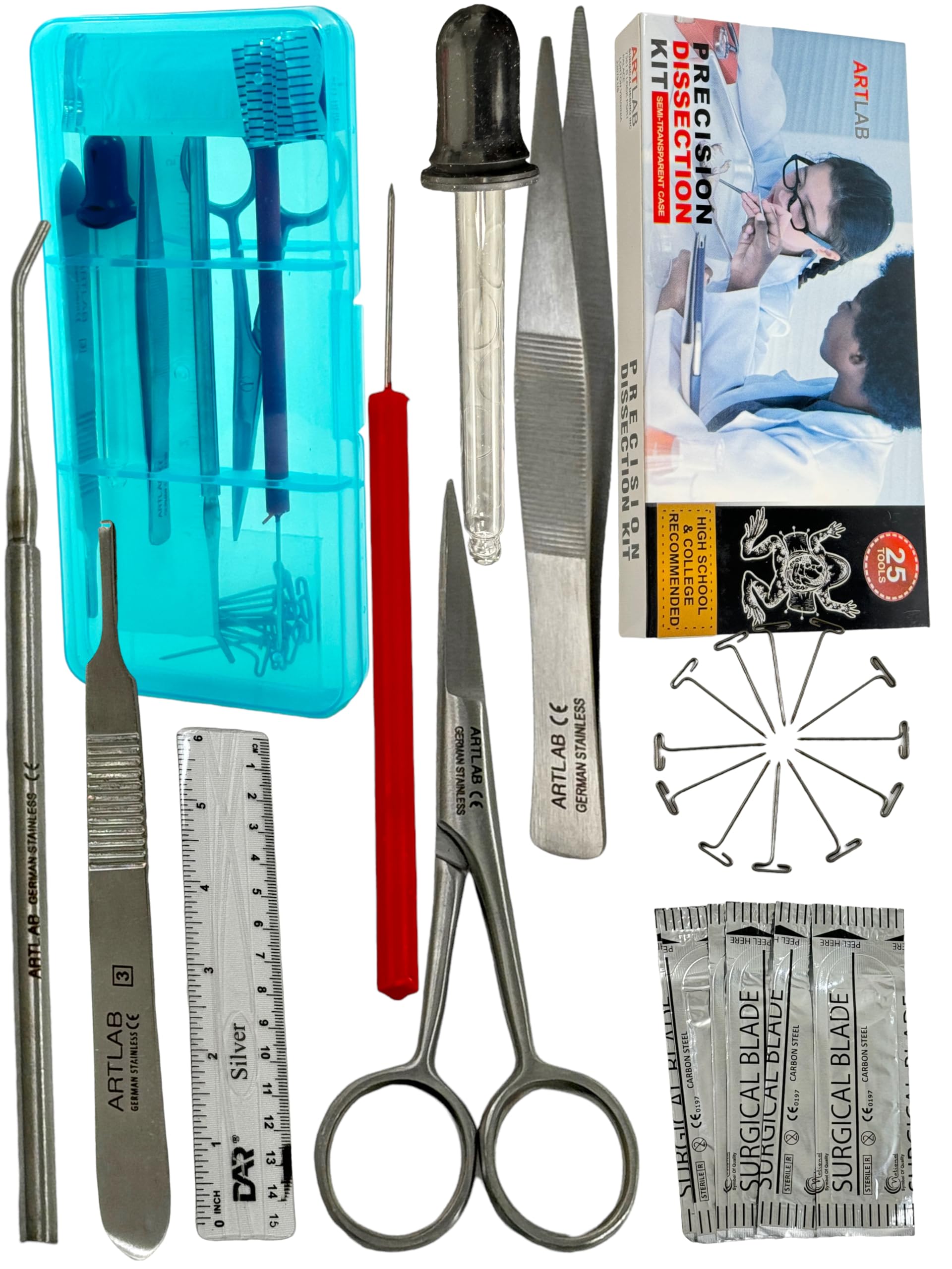 ArTLaB-Advanced Precision Dissection Kit - 25 pieces total. Stainless Steel Instruments perfect for Anatomy, Biology, Botany, Veterinary and Students -Dissecting Kit set