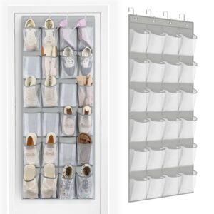 fentec 24 pockets over the door shoe organizer hanging shoe organizer for closet, space saving mesh large pocket shoe storage and organizer, shoe holder for apartments garages, grey 1 pack