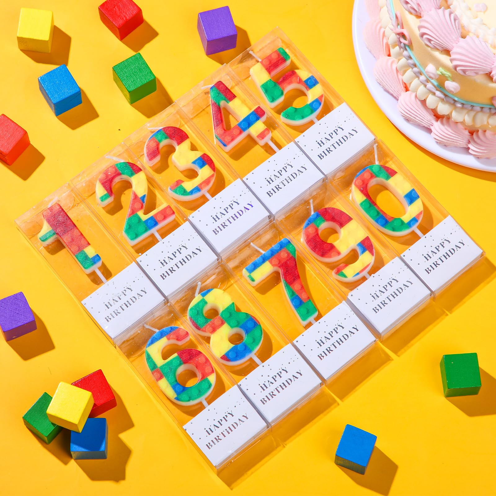 Rossesay Building Block Number 0-9 Birthday Cake Candle Numeral Birthday Candles Sparkler Candles for Cake Building Block Candles Cake Topper Novelty Candle for Building Block Party (Number 5)