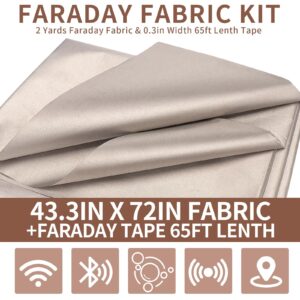 XLKIB Faraday Fabric，(43" W × 108" L Fabric + 300" L Tape)，Faraday Fabric EMP Proof Military Grade，Faraday Cloth can Block Cellular Signals,WiFi, Bluetooth, GPS, and RF Signals