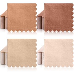 zhanmai 100 pack cocktail napkins 5 x 5 inch scalloped napkins beverage napkins gradient color paper napkins with scalloped edges thick disposable luncheon napkins for party supplies (earth tone)