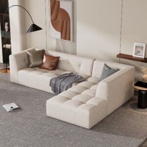 olodumare 110.2" minimalist modular sectional sofa cloud couch, modular 2 pieces deep seat couch for living room, upholstered 4-seater l-shaped sofa with chaise for bedroom,office,chenille (beige)