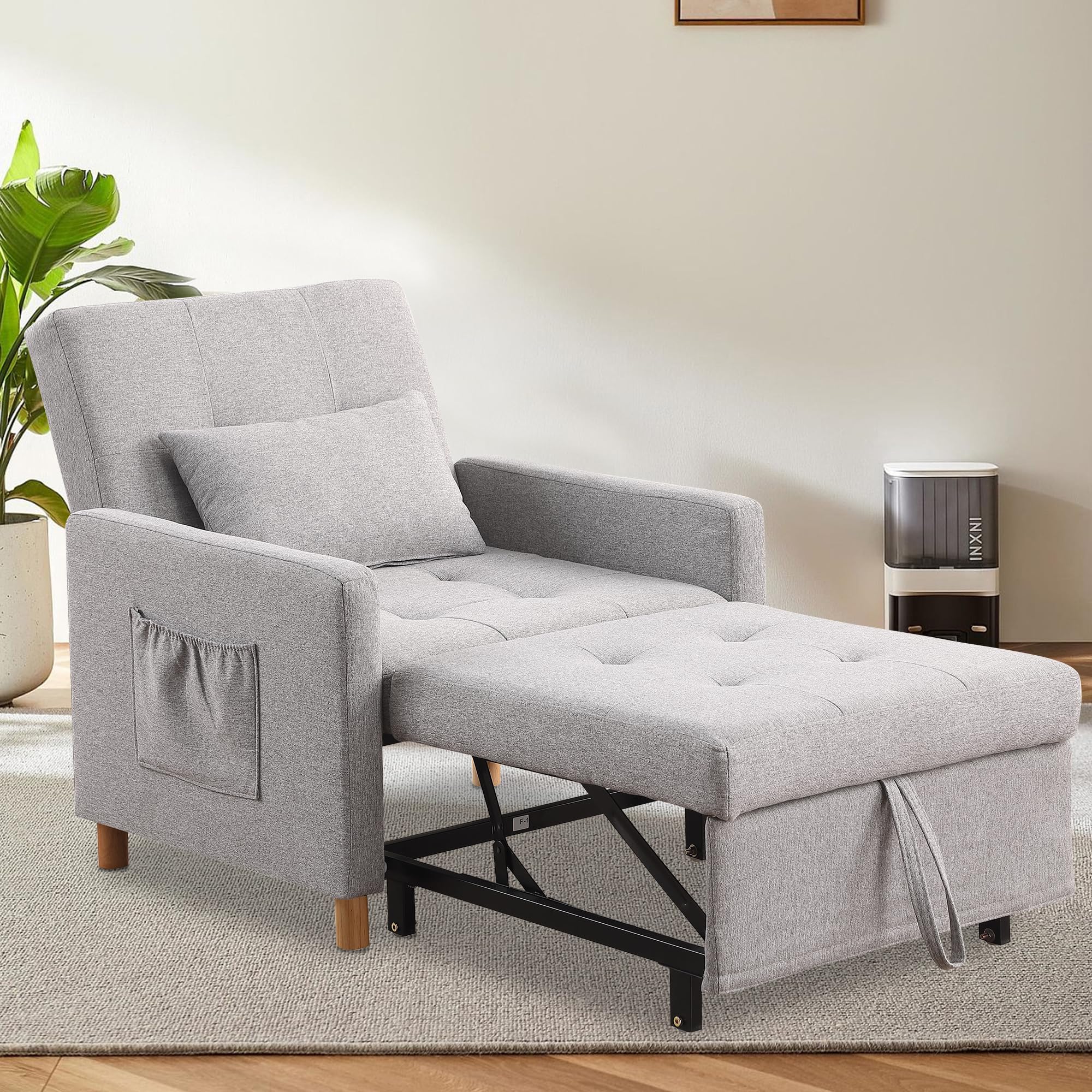 Gangnamri Sleeper Sofa Chair Bed, 3-in-1 Single Convertible Chair,Multi-Functional Sleeper Chair with Soft Fabric for Living Room, Dorm, Apartment, Bedroom or Office (Grey)