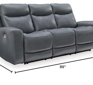 Signature Design by Ashley Mindanao Contemporary Leather Match Upholstered Power Reclining Sofa with Adjustable Headrest and USB Ports, Gray