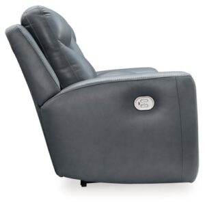 Signature Design by Ashley Mindanao Modern Leather Match Upholstered Power Reclining Loveseat with Console, USB Ports and Cup Holders, Gray