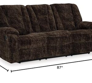 Signature Design by Ashley Soundwave Contemporary Manual Reclining Sofa with Drop Down Table, USB Ports and Cup Holders, Dark Brown