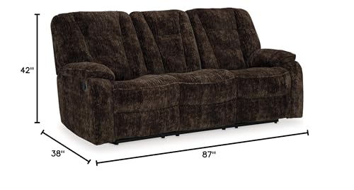 Signature Design by Ashley Soundwave Contemporary Manual Reclining Sofa with Drop Down Table, USB Ports and Cup Holders, Dark Brown