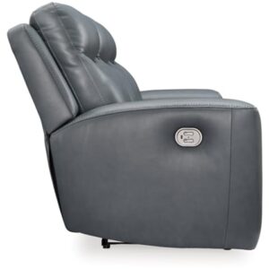 Signature Design by Ashley Mindanao Contemporary Leather Match Upholstered Power Reclining Sofa with Adjustable Headrest and USB Ports, Gray