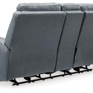 Signature Design by Ashley Mindanao Modern Leather Match Upholstered Power Reclining Loveseat with Console, USB Ports and Cup Holders, Gray