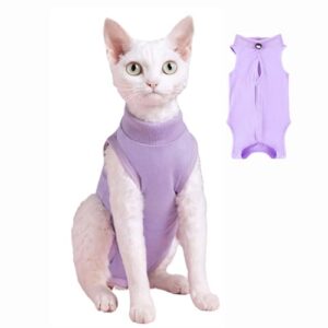 yoolhamy cat recovery suit for post after surgery, elizabethan collar & cone alternative, anti-licking wound for abdominal wounds or skin diseases kitten bodysuit (purple, l)