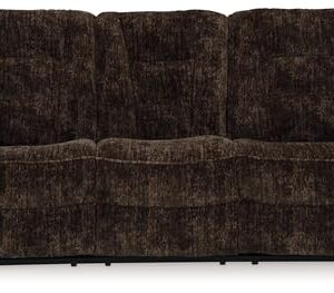 Signature Design by Ashley Soundwave Contemporary Manual Reclining Sofa with Drop Down Table, USB Ports and Cup Holders, Dark Brown