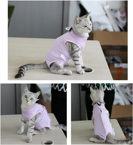 Yoolhamy Cat Recovery Suit for Post After Surgery, Elizabethan Collar & Cone Alternative, Anti-Licking Wound for Abdominal Wounds or Skin Diseases Kitten Bodysuit (Purple, L)