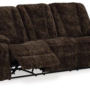 Signature Design by Ashley Soundwave Contemporary Manual Reclining Sofa with Drop Down Table, USB Ports and Cup Holders, Dark Brown