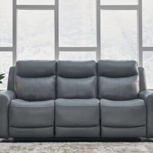 Signature Design by Ashley Mindanao Contemporary Leather Match Upholstered Power Reclining Sofa with Adjustable Headrest and USB Ports, Gray