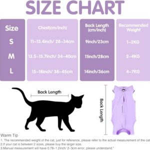 Yoolhamy Cat Recovery Suit for Post After Surgery, Elizabethan Collar & Cone Alternative, Anti-Licking Wound for Abdominal Wounds or Skin Diseases Kitten Bodysuit (Purple, L)