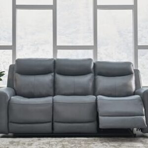 Signature Design by Ashley Mindanao Contemporary Leather Match Upholstered Power Reclining Sofa with Adjustable Headrest and USB Ports, Gray