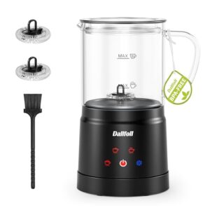 dallfoll milk frother, 4-in-1 milk frother and steamer electric, visualized glass design, 13.5oz/400ml hot and cold milk foam maker for coffee, latte, cappuccino silent operation, automatic off