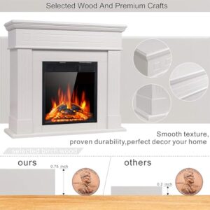 44" Electric Fireplace with Mantel Package Freestanding Fireplace Heater Corner Firebox with Log & Remote Control,750-1500W,Pearl White