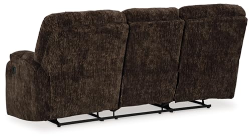 Signature Design by Ashley Soundwave Contemporary Manual Reclining Sofa with Drop Down Table, USB Ports and Cup Holders, Dark Brown