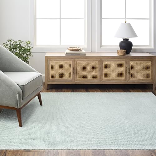 Mark&Day Washable Rugs, 7x9 Tobey Solid and Border Seafoam Area Rug, Green Carpet for Living Room, Bedroom or Kitchen (6'7" x 9', Machine Washable)