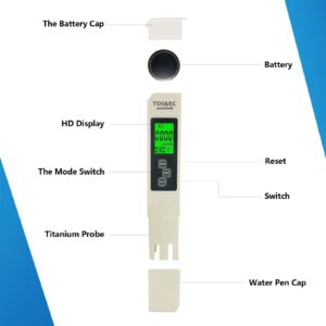 JiocoVino A1-TDS Meter Digital Water Tester, TDS Temperature EC Meter 3 in 1, Convenient&Accurate Measurement 0-9990pm for Household Drinking, Hydroponics, Tap Water, Aquariums, etc. (White)