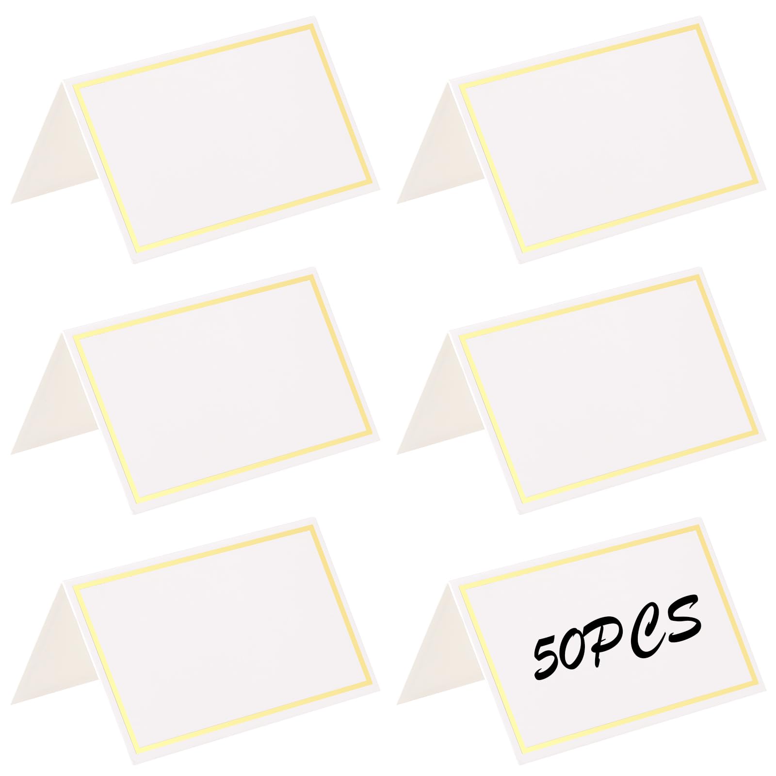 50 Pack Table Place Cards with Gold Foil Border, Seating Cards Tent Cards for Weddings, Banquets, Events, Party Buffet, Dinner Parties, Holiday Table Setting 2 x 3.5 Inches