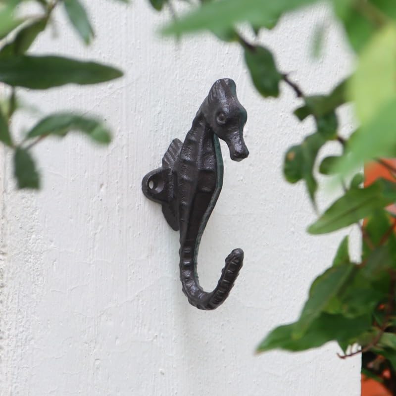 VERENIX 1pcs Cast Iron Sea Horse Hook Wall Mount Metal Figurine Art Sculpture Home Decoration